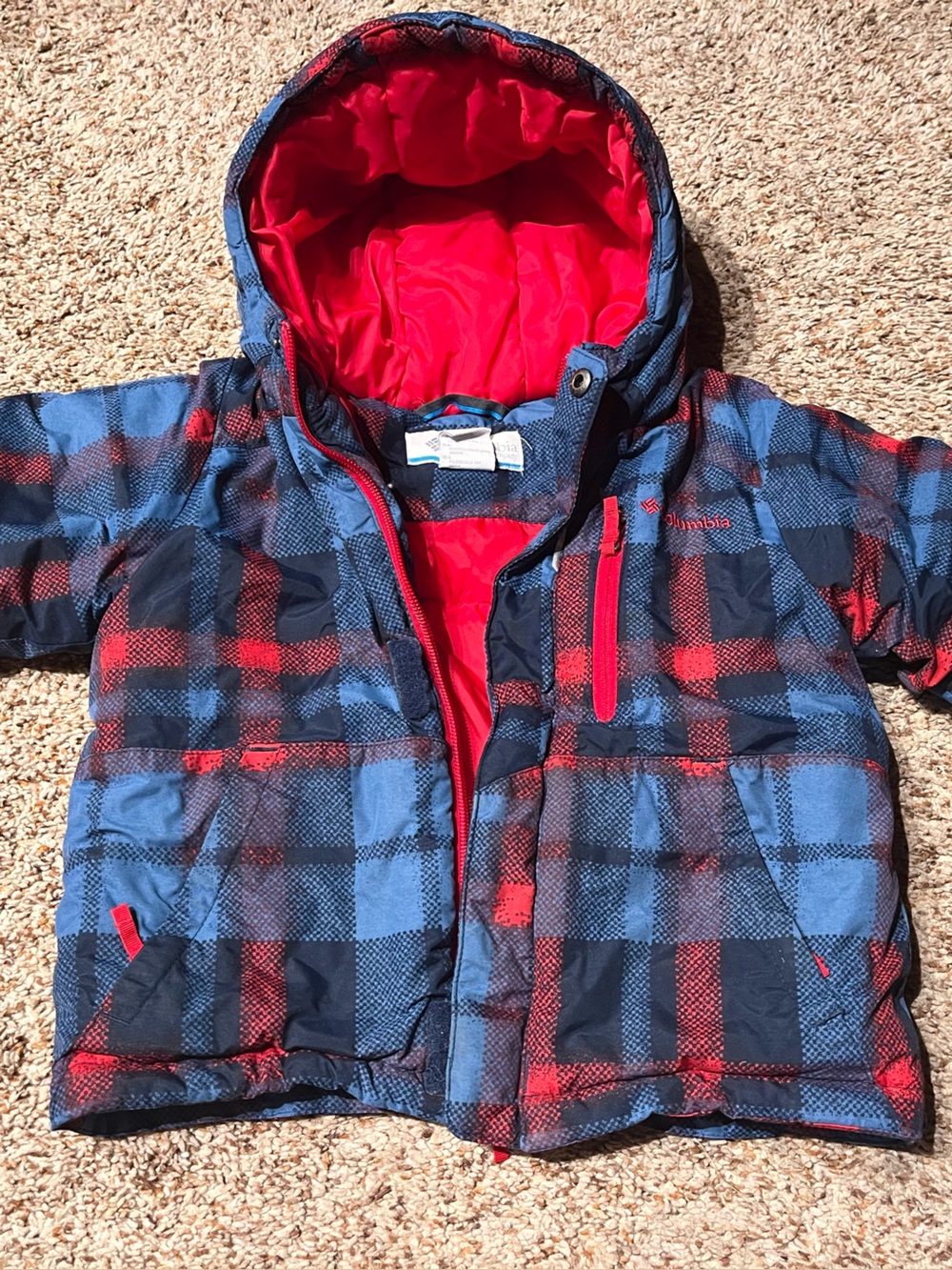 Columbia Blue and Red Plaid Insulated Hooded Jacket